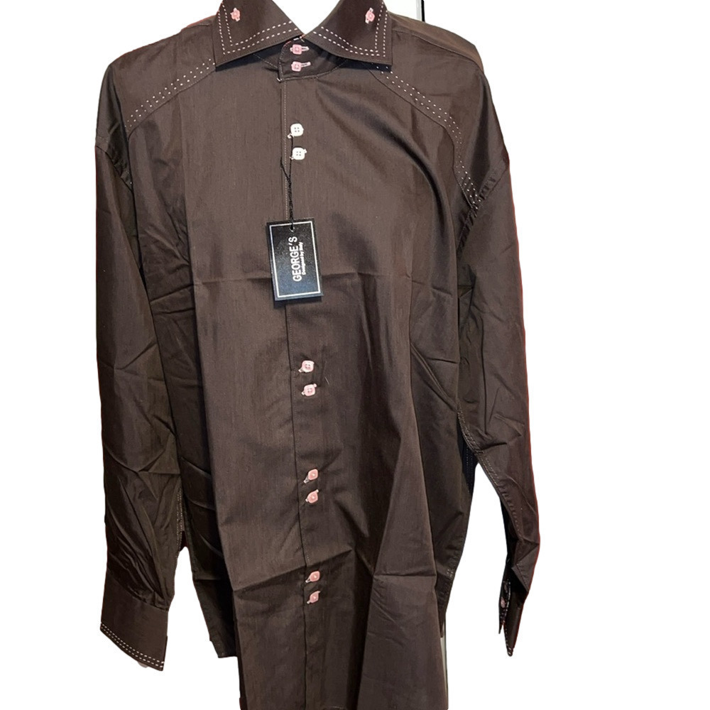 NWT Men's Stylish Fashion Dress Shirt Spread Collar, Stitching Club Lounge 17.5